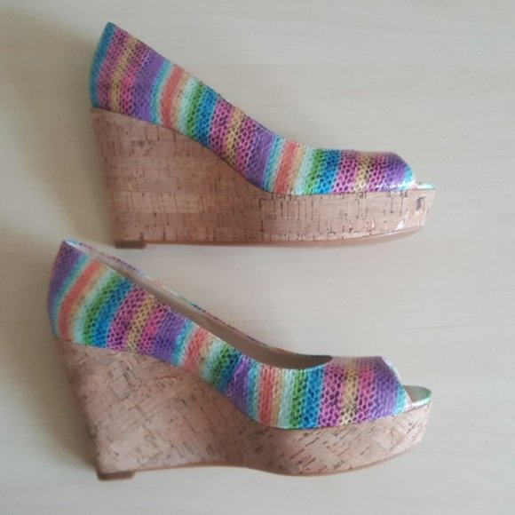 Nine West "Cheerful" Peep Toe Cork Wedges 7M - Picture 6 of 8